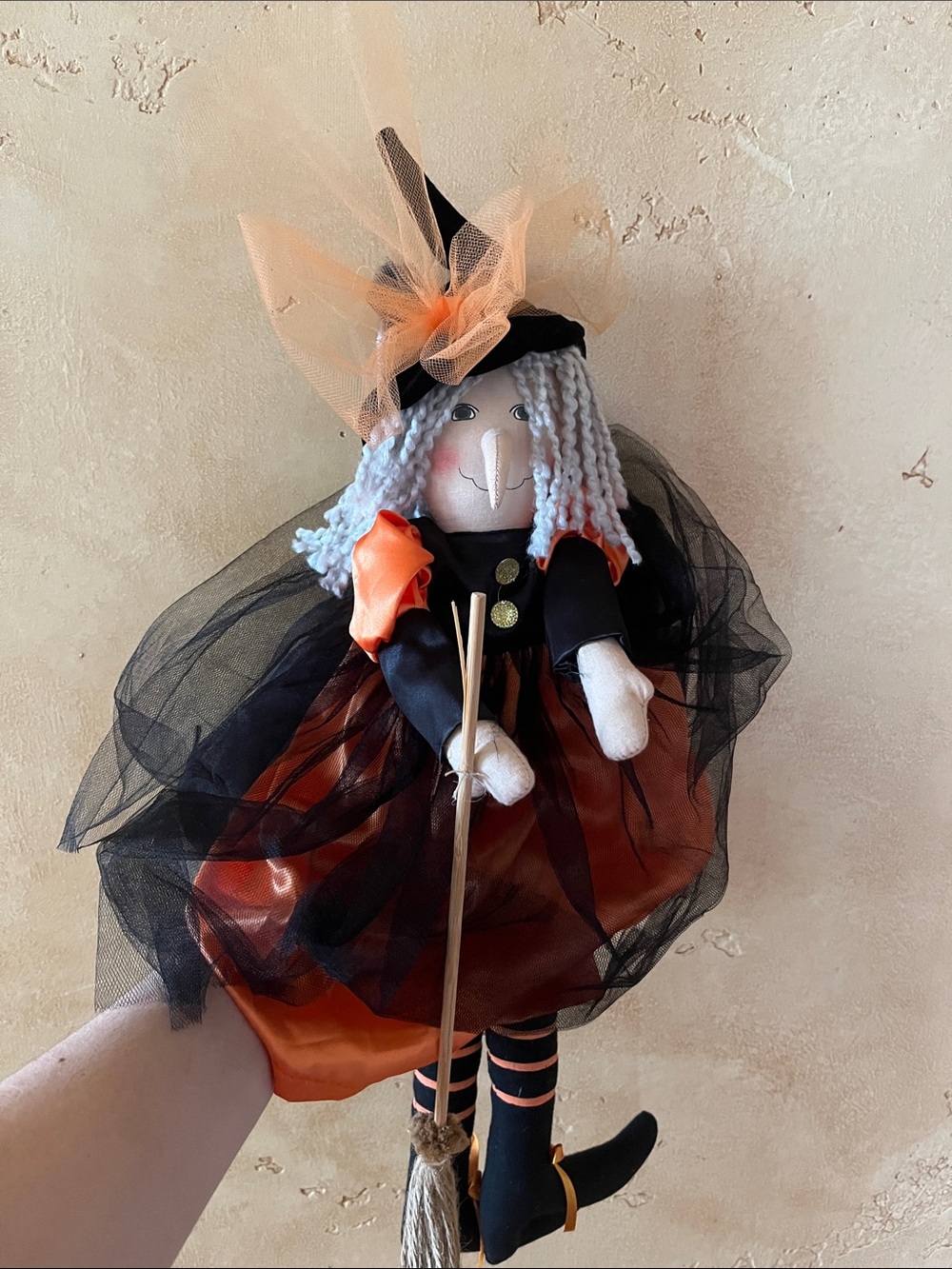 Halloween Orange and Black Witch Doll Plush Decoration